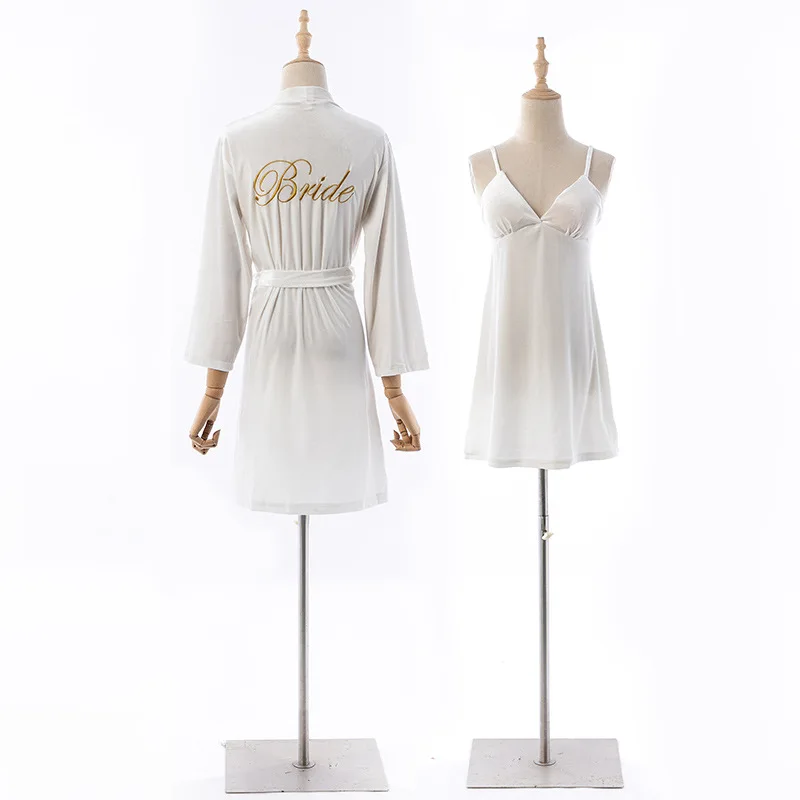 Women Embroidery Kimono Gown Nightwear Velvet Bride Bridemaid Wedding Robe 2021 New Nighty&Robe Set Sexy Home Clothes