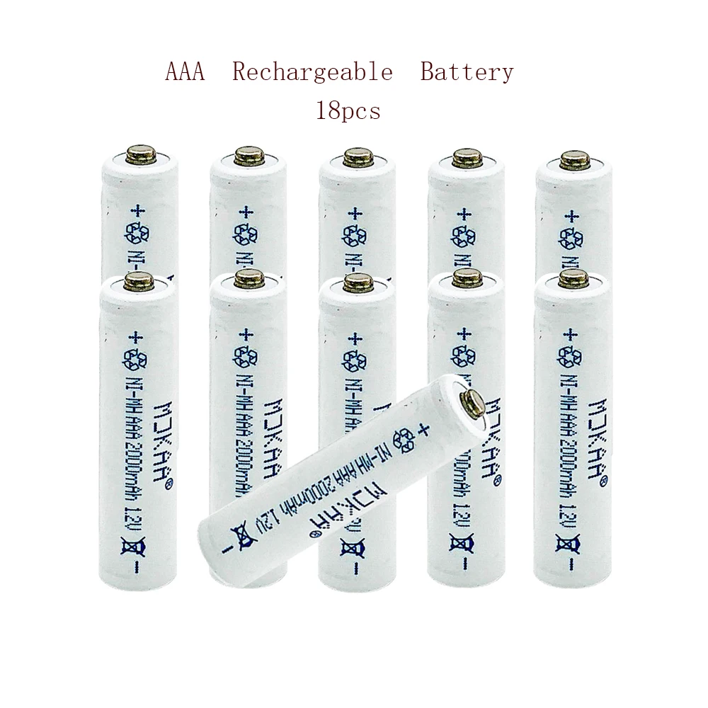 

Качественные товары AAA 18 шт. AAA 3A 1,2 V 7 # перезаряжаемая батарея 2000mAh Ni-MH перезаряжаемая AAA батарея для игрушек с дистанционным управлением