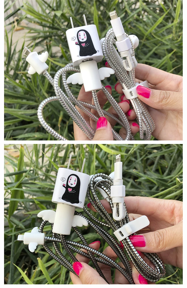 Кия мультфильм защита для usb-кабеля комплект со спиральным кабелем Стикеры для намотки протектор для наушников Шнур для iphone xs/xsmax/xr/8/8 plus
