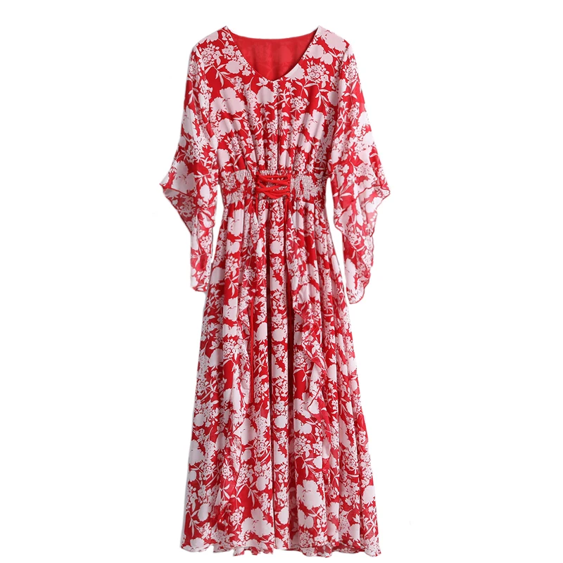 

Dress for Women Summer 2020 fashion style lotus leaf sleeve printed goth dress chiffon skirt Shirtdress Dresses Sexy Party Mujer