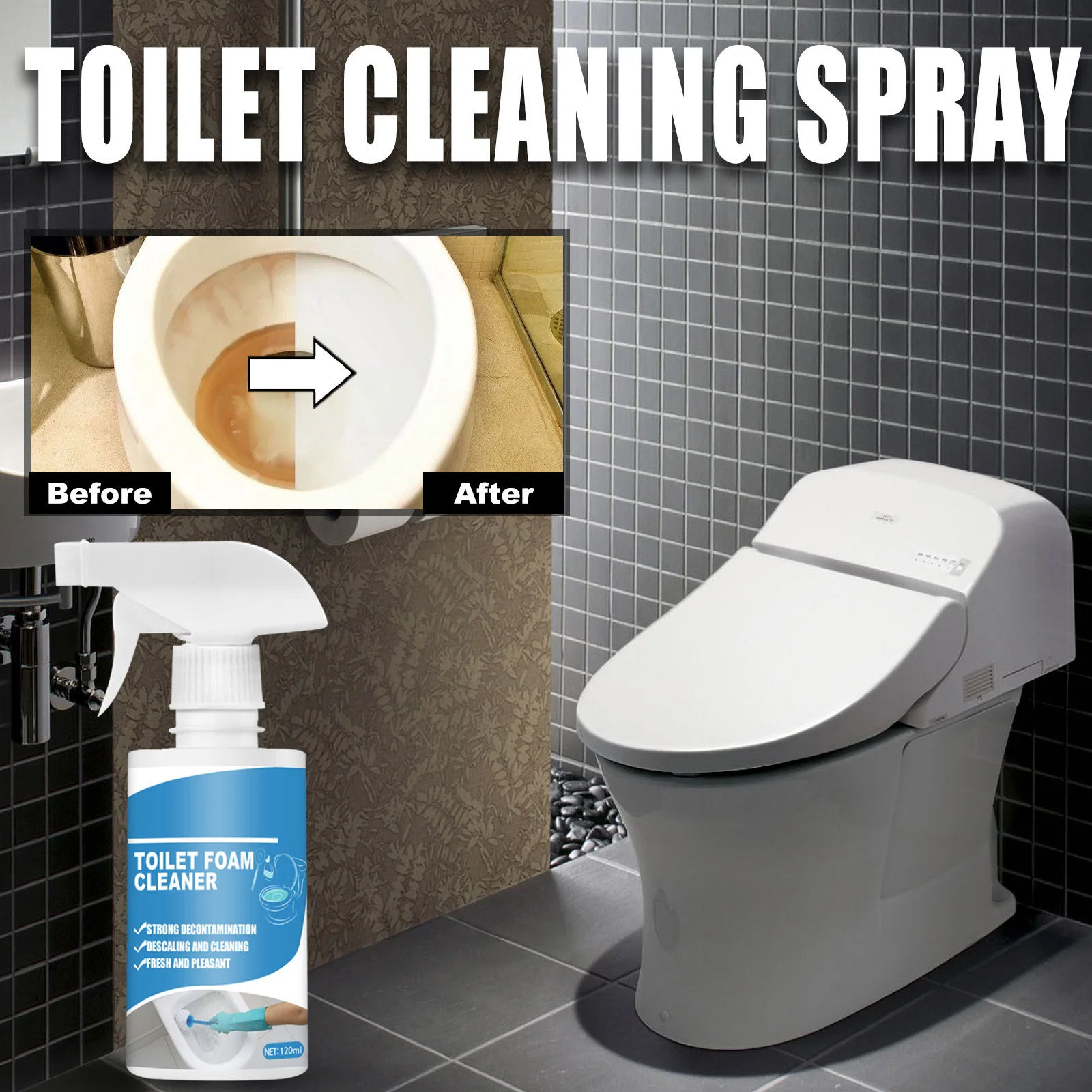 

Toilet Foam Cleaner Multipurpose Powerful Toilet Cleaning Spray Dirt Remover Deodorizer Easy Operation VC