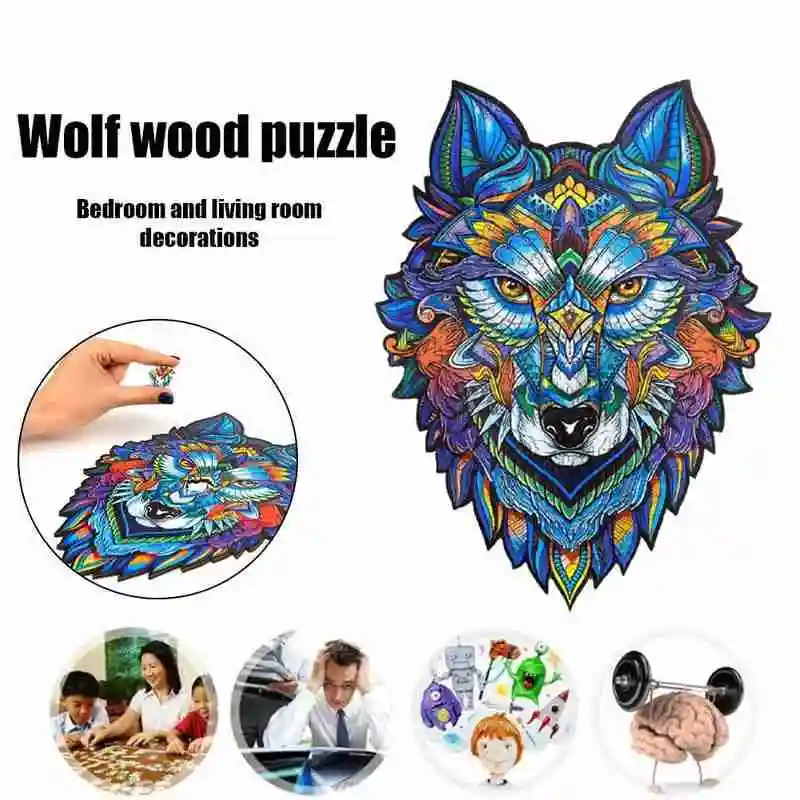 

Wolf Wooden Cartoon Design Kids Toy Home Decor Puzzle Jigsaw Pieces Gift