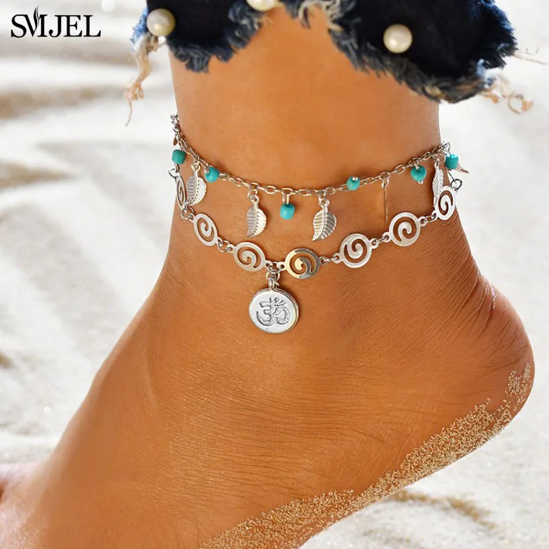 SMJEL Summer 2019 Bohemian Ocean Wave Bracelet Anklets for Women Fashion Tree of life Roubd Charm Ankle Foot Jewelry enkelbandj | Украшения