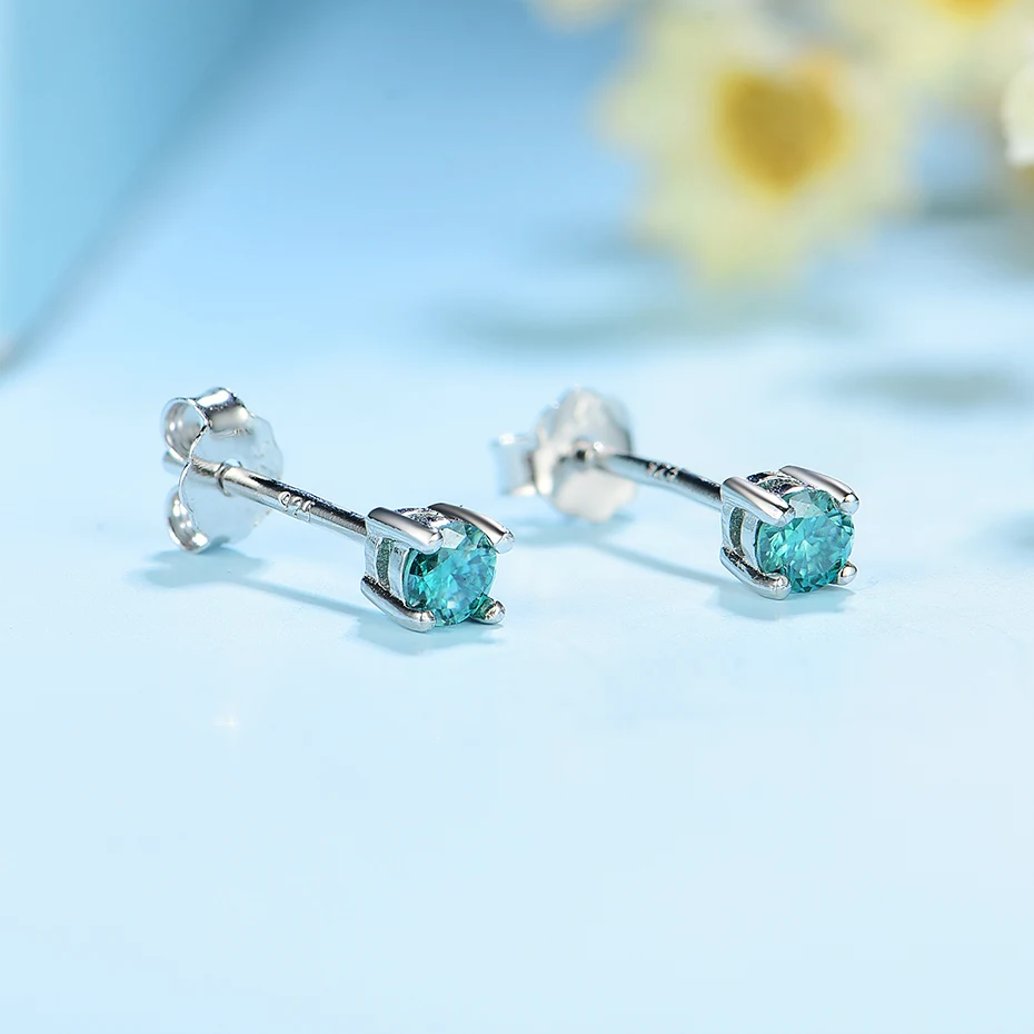 Женские сережки-гвоздики Kuololit Green moissanite серьги-гвоздики из 925 пробы серебра с