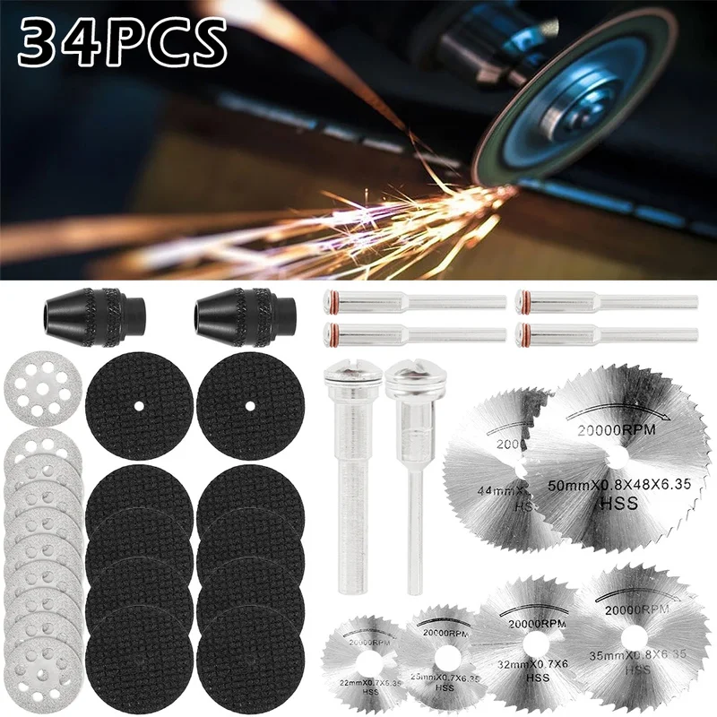 

34pcs HSS Mini Circular Saw Blade Portable Rotary Tool Accessories for Metal Wood Cut-Off Wheels Diamond Cutting Discs