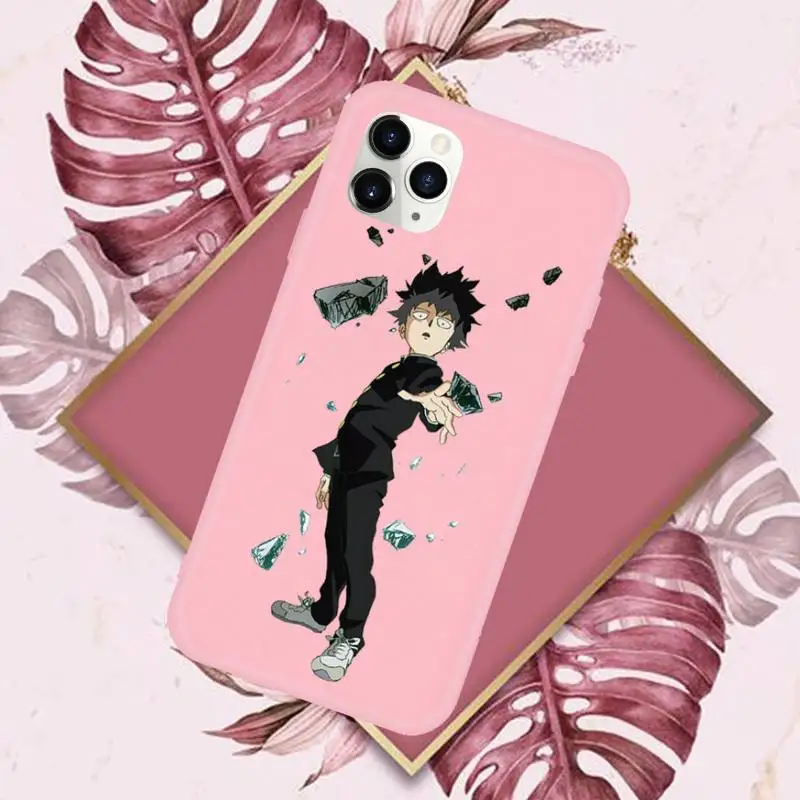 

Mob Psycho 100 Phone Case Pink Candy Color for iPhone 11 12 mini pro XS MAX 8 7 6 6S Plus X SE 2020 XR