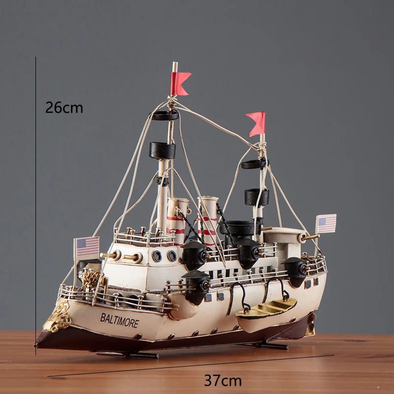 

2019 Fashion American Vintage Handmade Iron Ship Model Home Furnishing Living Room Cabinet Office Decoration Boat Murals Models