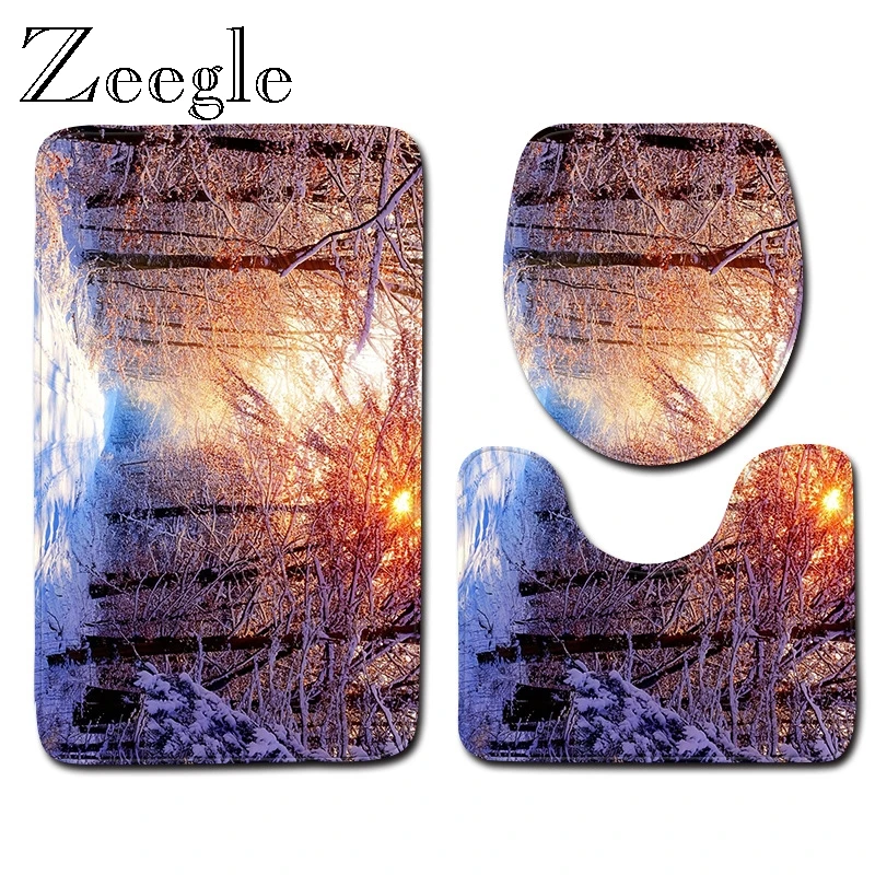 Zeegle 3D натуральный комплект коврик для туалета Полиэстер Ковер Крышка крышки