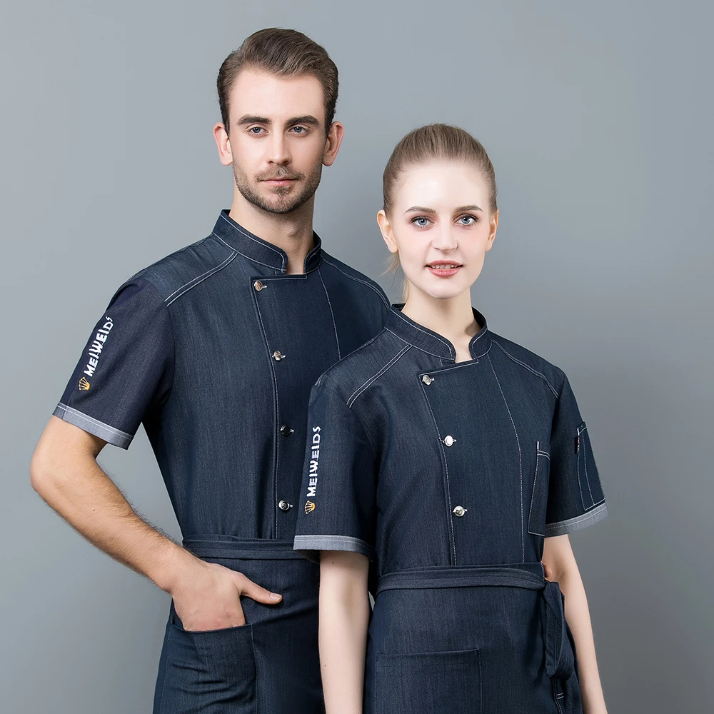 Джинсовая куртка для шеф повара верхняя одежда с коротким рукавом кухни