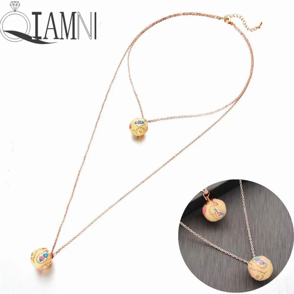 QIAMNI многослойный длинный цепочка желтые цветочные шарики с принтом бусины кулон