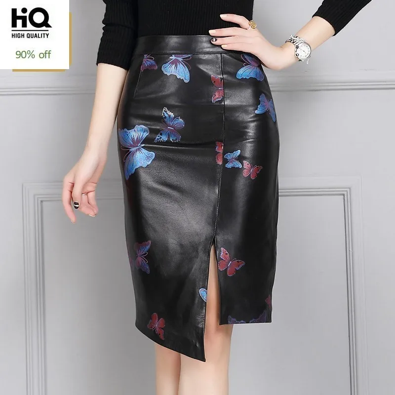 Новое поступление 2020 женские юбки высокое качество кожаные модные с цветочным