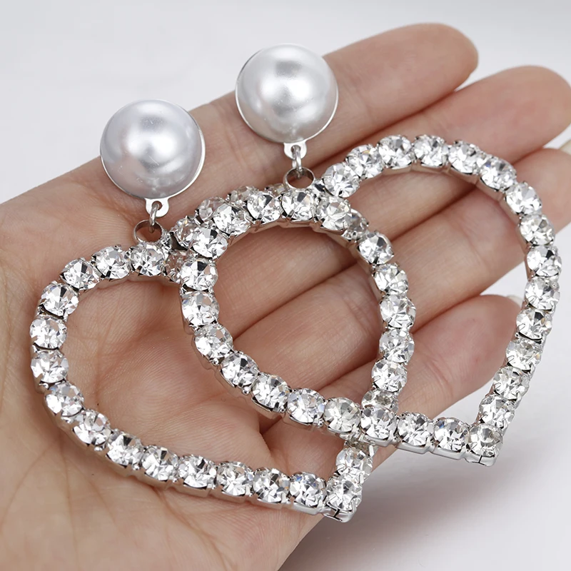 

Lifefontier Luxury Shining Rhinestone Imitation Pearl Pendant Earrings For Women Sweet Love Wedding Bride Drop Earrings Jewelry