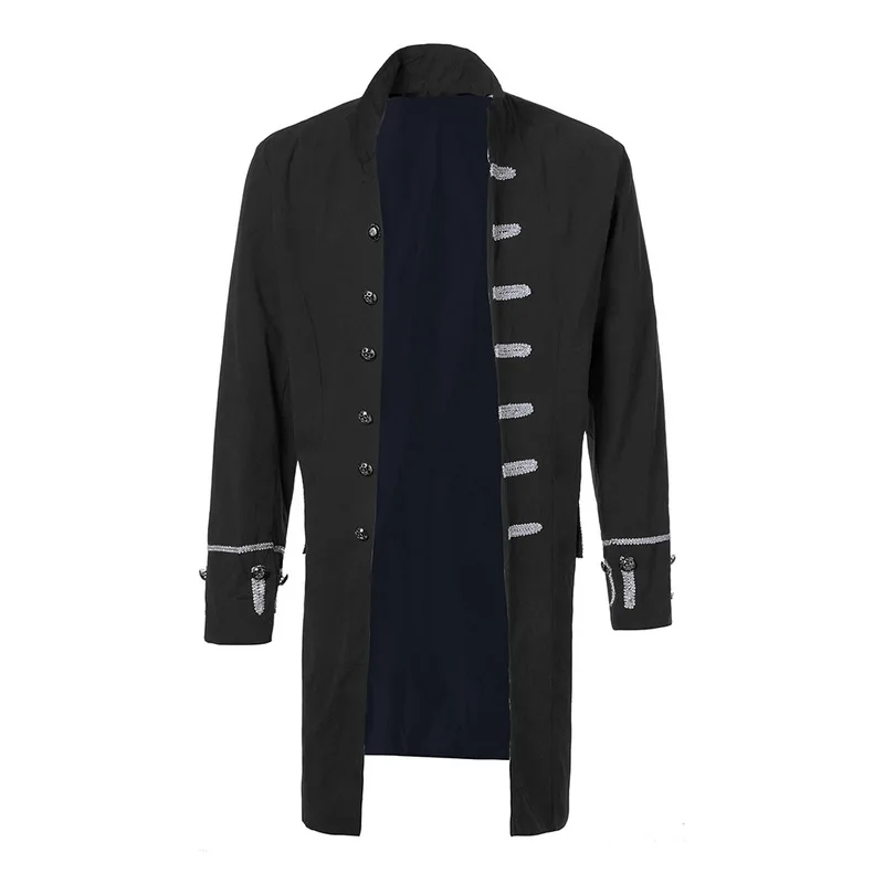 Puimentiua Male Slim Single Breasted Long Blazers Stand Collar Vintage Outwear Patchwork Jackets Gothic Coat blaser masculino