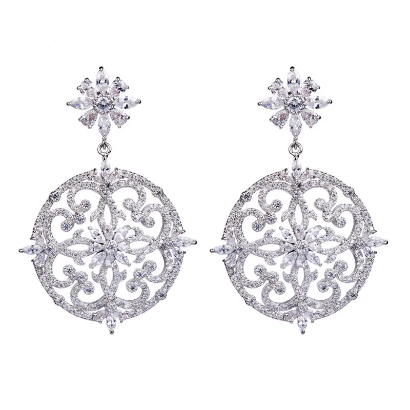 Серьги-подвески с фианитом