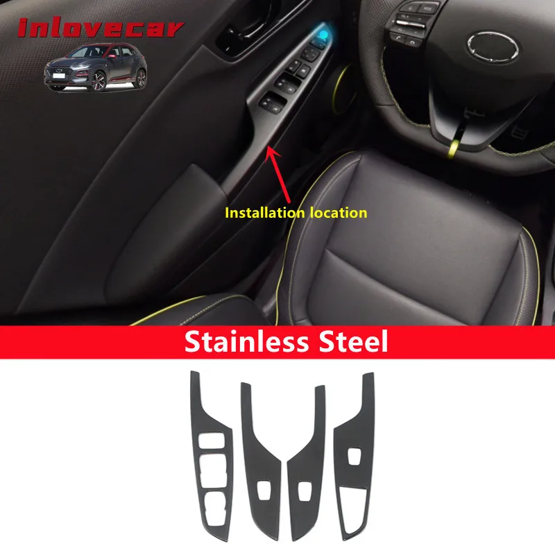 

Stainless Steel for Hyundai Kona Kauai Encino 2017 2018 2019 2020 Car Window Lift Door Armrest Glass Button Switch Accessories