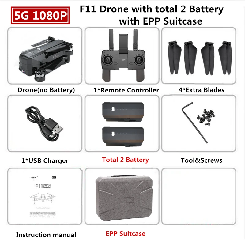 1080P 2B EPP Box SJRC F11 PRO RC gps бесщеточный Дрон 2K Квадрокоптер с wifi камерой 28 мин Время полета Квадрокоптер Дрон VS B4W SG906 SG901 - Цвет: 1080P 2B EPP Box