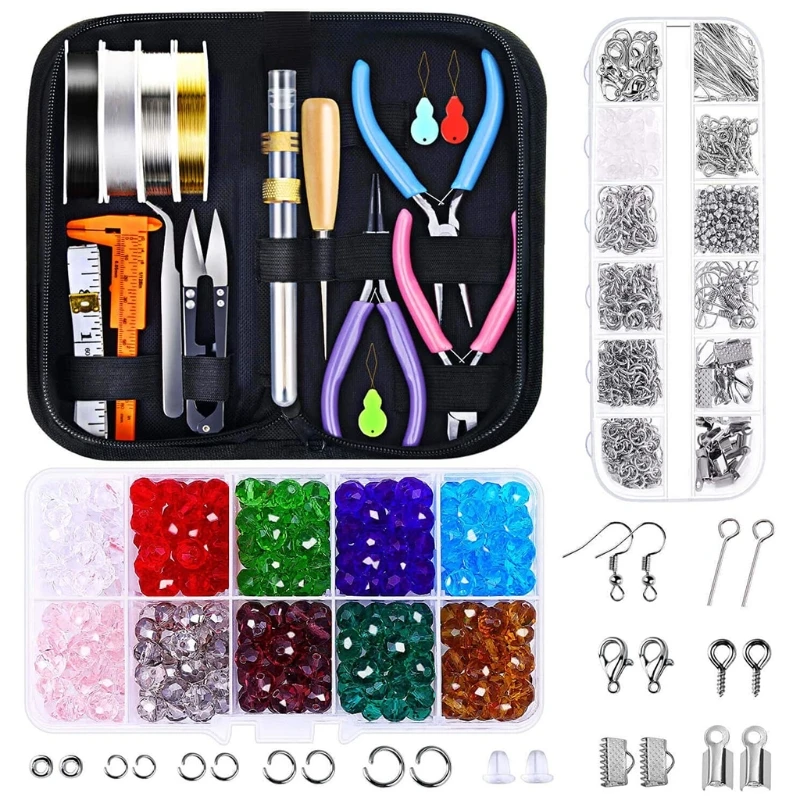 

Jewelry Making Supplies Set with Jewellery Wires Findings Kit DIY Crafts Tools R2LE