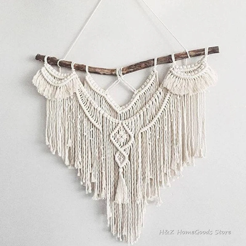

Macrame Wall Hanging Tapestry Bohemian Geometric Chic Living Room Bedside Porch Home Decor Tassel Handmade Woven No Wood Stick