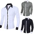 Новое поступление 2021, однотонные рубашки с карманом для мужчин, модная индивидуальная мужская повседневная Облегающая рубашка с длинным рукавом, топ, блузка