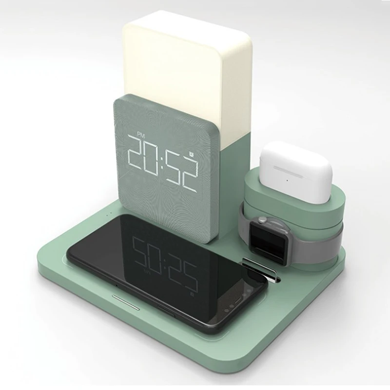 wholesale 6 in 1 mobile phone watch wireless charger stand digital alarm clock led desk lamp wireless charger free global shipping