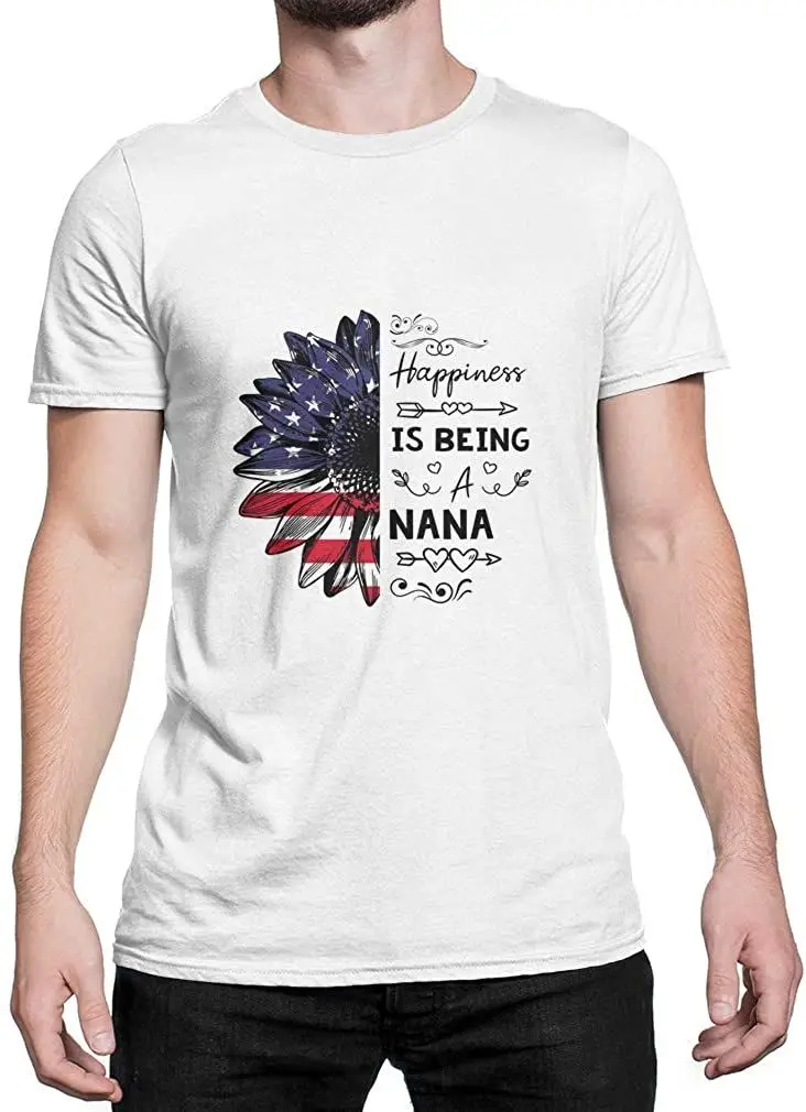 

Happiness Is Being A Nana Sunflower T-Shirt Cotton Size XS-2XL Cool T Shirts Breathable Short Sleeve TShirt