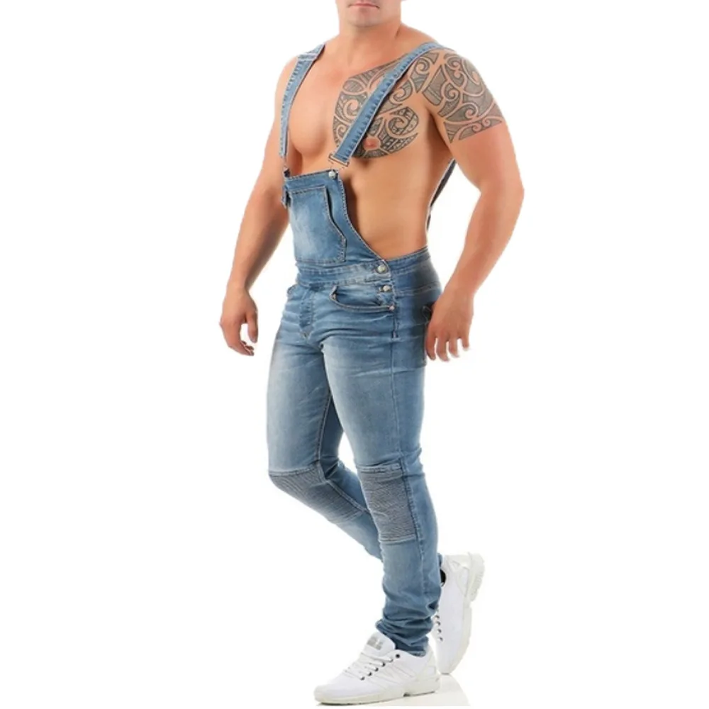 

Sling Jeans Men Denim Hole Straight Straight Jumpsuit Men Large Size Slim Thin Bib Denim Work Pants
