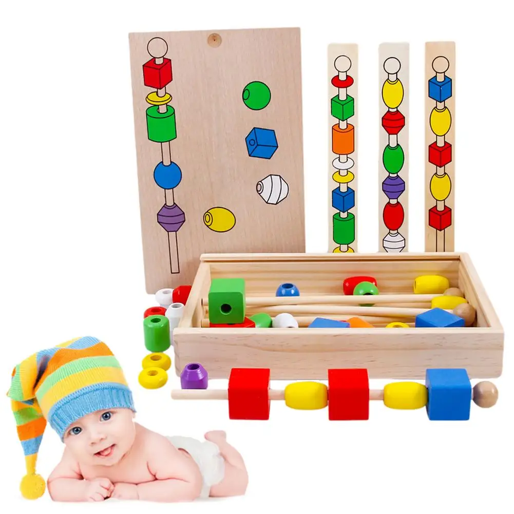 

Wooden Lacing Beads Fine Motor Skills Toy Bead Kit Early Education Toys For 1-3 Kids Boys And Girl Kid Gifts Sensory Exercis