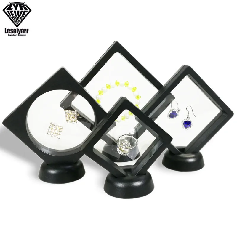 3D Floating Picture Frame Shadow Box Jewelry Display Stand Ring Pendant Holder Protect Jewellery Stone Presentation Case