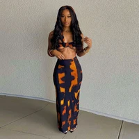 x21st175 womens 2021 summer new flame printed one shoulder open back navel long skirt two piece set women free shipping
