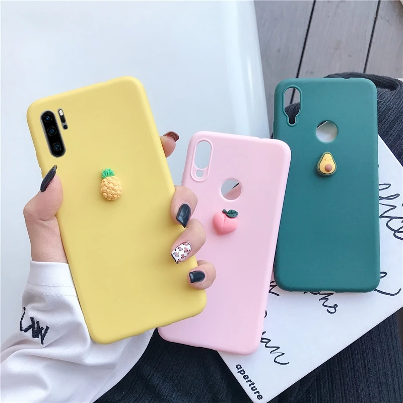 

3D cute fruit silicone case on for huawei p40 p30 p20 pro lite p10 plus p8 lite 2017 candy color soft back cover funda coque