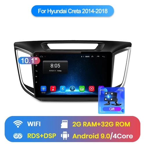 WIFI 2GB 32GB Junsun V1 Android 9,0 2 ГБ+ 32 ГБ DSP автомобильный Радио Мультимедиа Видео плеер gps навигация для hyundai Creta ix25 2 din без dvd - Цвет: WIFI 2GB 32GB