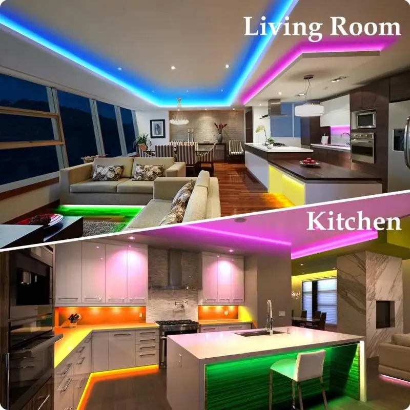 

LED Strip Lights Flexible Ribbon Waterproof RGB LED Light 50Ft 5050 RGB Diode Remote Bluetooth Control Music Sync Color Change