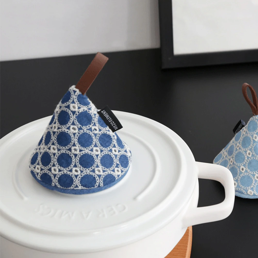 Джинсовая вышивка для кухни противоожоговая треугольная крышка с ручкой горшка