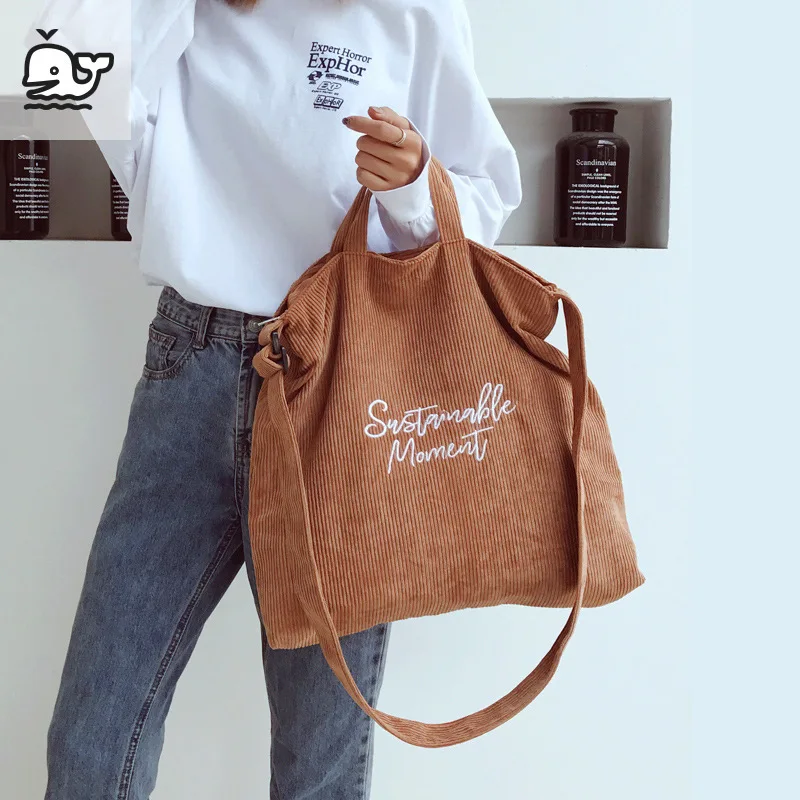 

Large Capacity Corduroy Crossbody Bag Women Fashion Canvas Handbag Vintage Student Single Shoulder Bag 2021 New Free Shipping