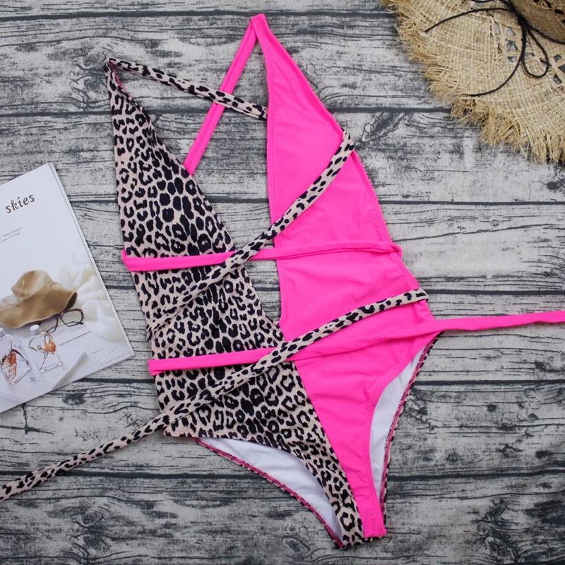 

Women's One-Piece Bikini Leopard Cutout Straps One-Piece Swimsuit