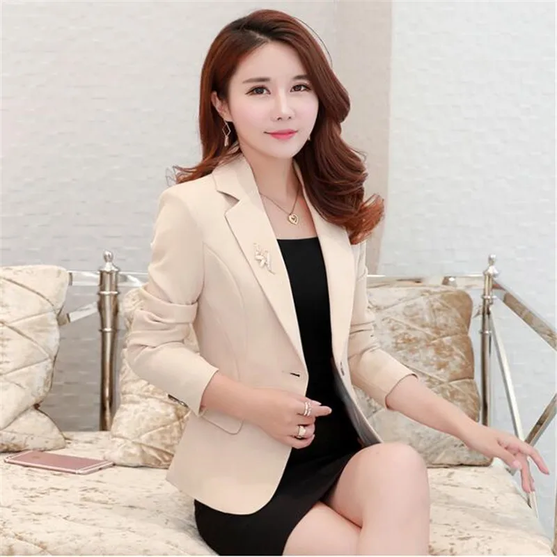 Spring Fashion Ladies Blazers And Coats 3XL Black Red Slim Small Suit Work Wear Long Sleeve One Button Casual Jacket