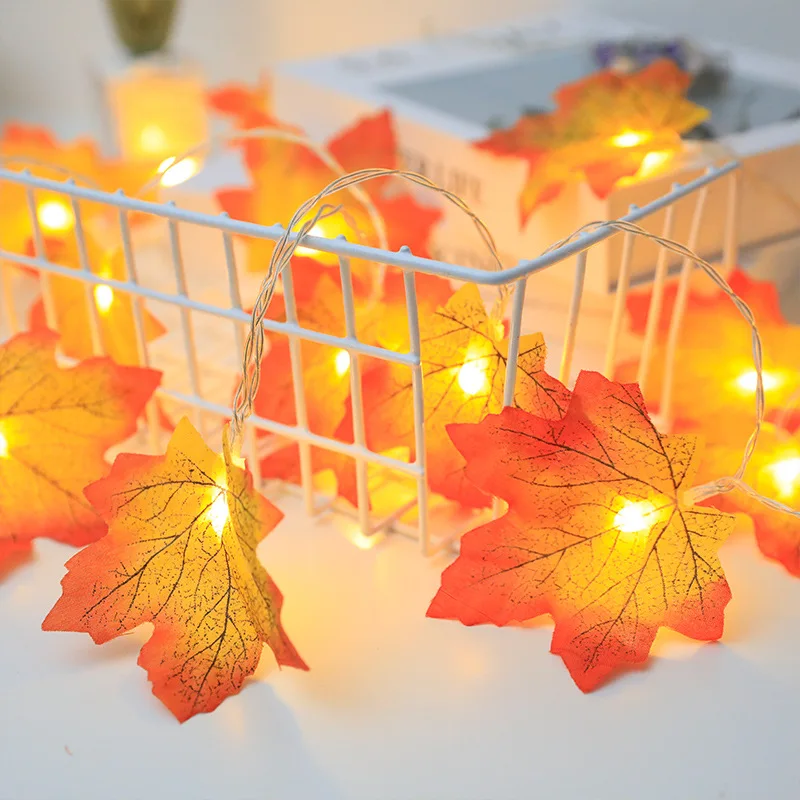 

Гирлянда в виде кленовых листьев, светодиодная сказочная Гирлянда для Рождественского украшения, Хэллоуина, тыквы, праздвечерние НКИ, свад...