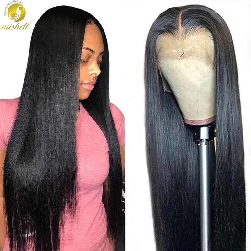 MISHELL 180 250 Density 36 40 Inch Straight Pre-Plucked Glueless Lace Front Human Hair Wigs For Black Women