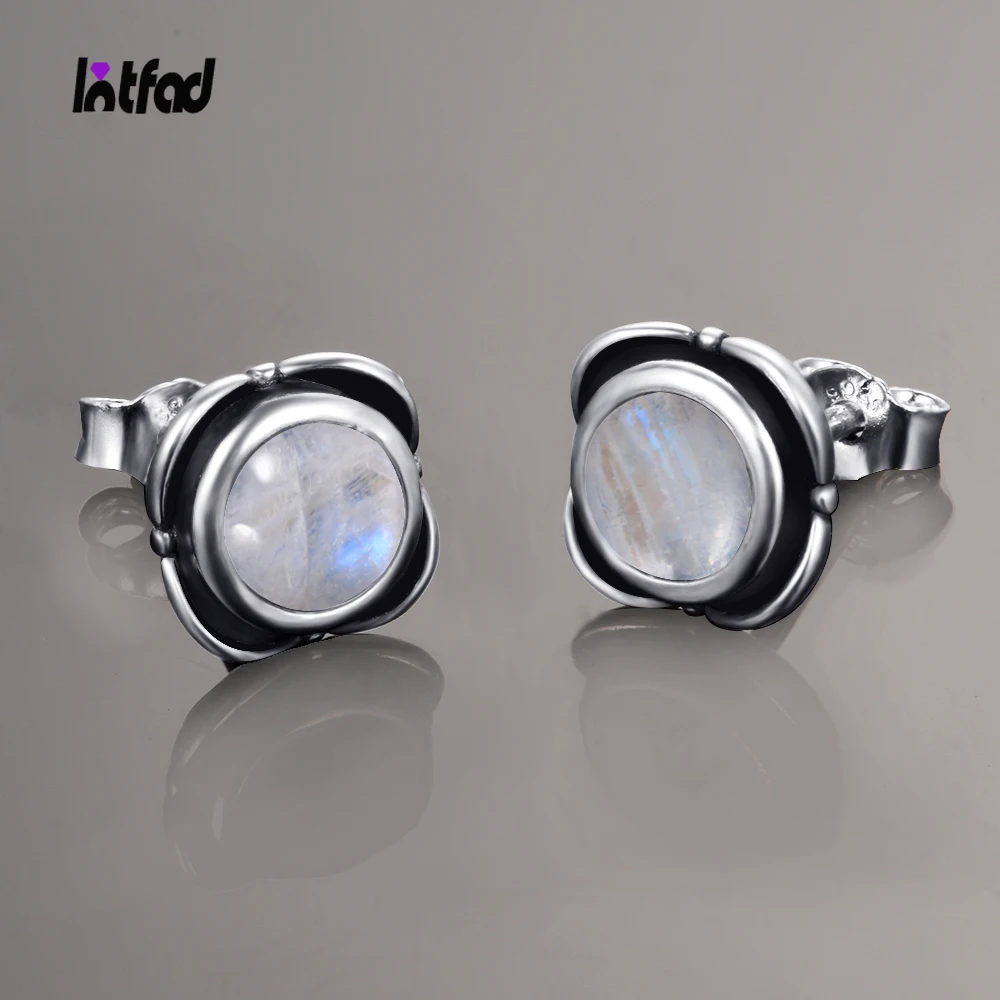 

Round 5MM Natural Moonstone Stud Earrings 925 Sterling Silver Earrings Simple Fashion Party Ear Jewelry Gift