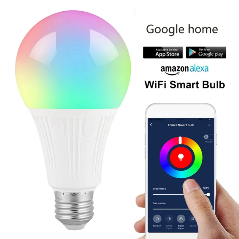 

WIFI Smart LED Light Bulb E27 E26 Bluetooth-compatible link10W Dimmable App Voice Control for Alexa Google Home GRB Bulb Lamp