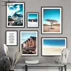 Картина на холсте с изображением лодки, пляжа, моря, пустыни, дерева, пейзажа, плакаты и принты для гостиной, домашний декор