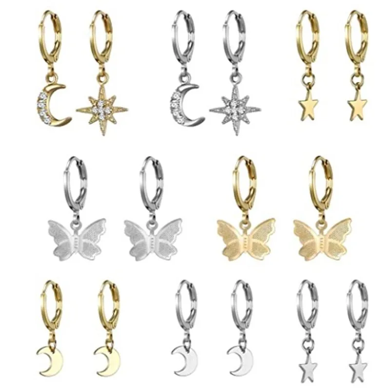 Комплект сережек-бабочек 2021 Женский Модный комплект из 8 пар золотых сережек с