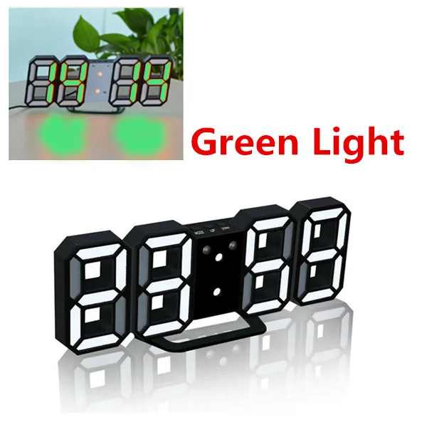 Black green 3D светодиодный настенные часы современный дизайн цифровые настольные часы будильник ночник Saat reloj de pared часы для дома гостиной украшения - Цвет: Black green