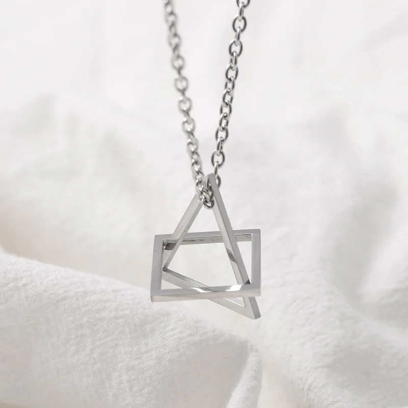 

2021 New Fashion Square Triangle Male Pendant Men Stainless Steel Modern Trendy Geometric Staking Streetwear Necklace Jewelry