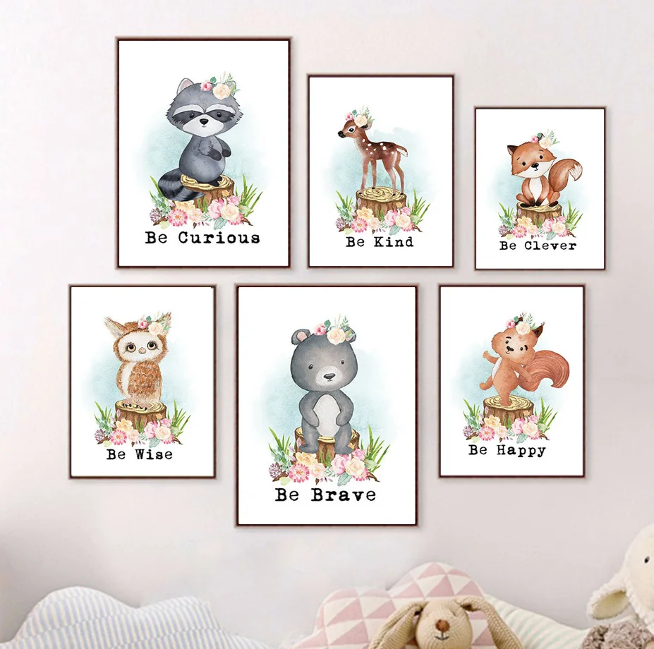 

Deer Fox Bear Owl Raccoon Quotes Nursery Wall Art Canvas Painting Nordic Posters And Prints Decoration Pictures Baby Kids Room