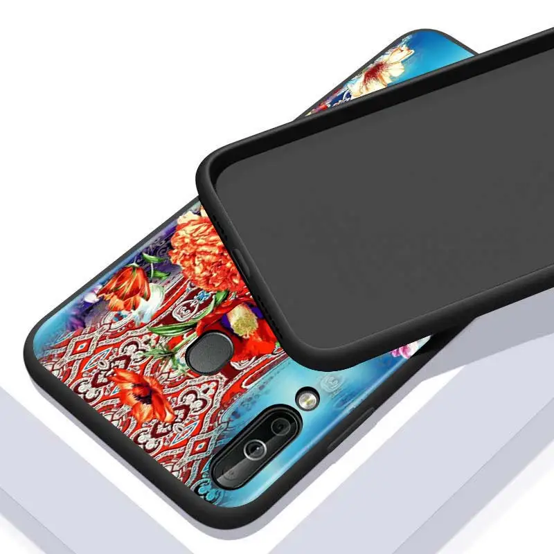

Retro Colorful Flower for Huawei P10 P20 Pro P30 P40 Y5 Y6 Y7 Y9 2019 Nova 7i 5T 5i 5 4e 4 3i 3e 3 Bright Black Phone Case