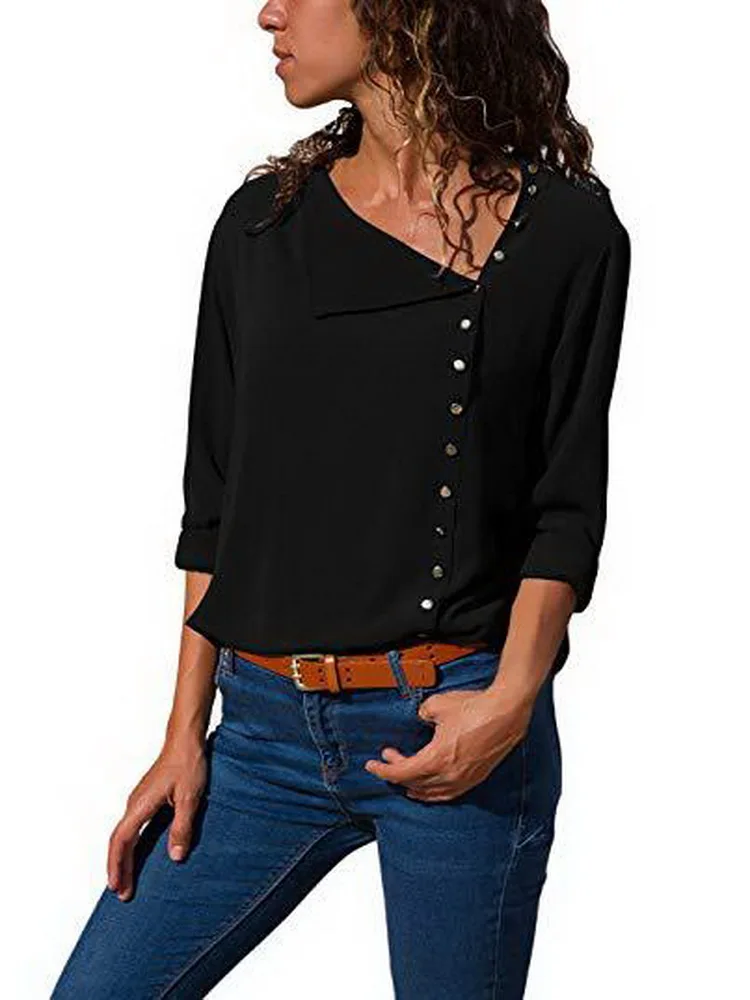 

2020 Spring and Autumn Women's Solid Color Fashion Lapel Button Loose Chiffon cardigan Shirt