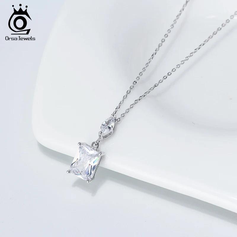 ORSA JEWELS Настоящее 925 AAAA циркониевое ожерелье с подвеской из стерлингового серебра, скользящая подвеска, простое короткое ожерелье, подлинное ювелирное изделие SN182