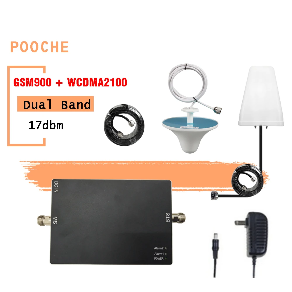 POOCHE 17dBm GSM900 WCDMA2100 2G 3G Cell Phone Signal Booster Repeater Amplifier 900 2100 Dual Band Signal Booster Amplifier Kit