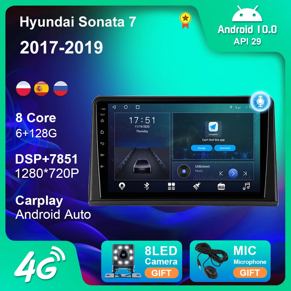 

Android 10 For Hyundai Sonata 7 2017 2018 2019 Car Radio GPS Navigation Android Auto 4G WIFI BT DSP Carplay 2 Din No DVD Player